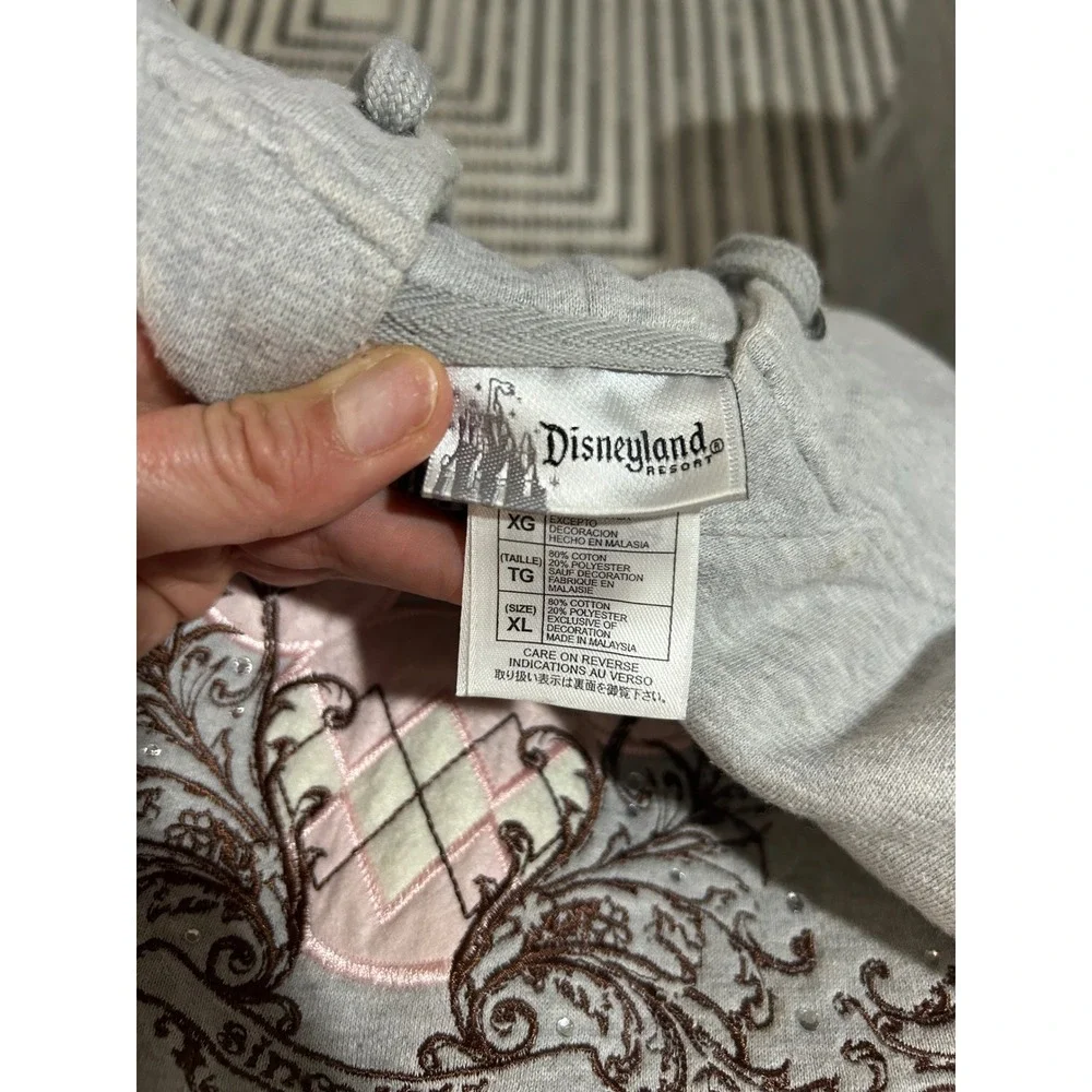 Disneyland Womens Mickey Mouse 55 Embroidered Hoodie Cotton XL Gray Rhinestone